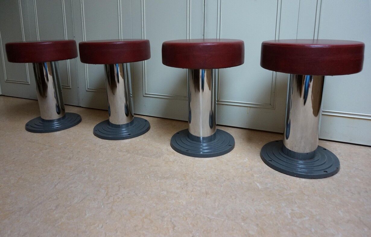 Vintage Belgian Art Deco Style Bar Stools from Frava, 1950s, Set of 4