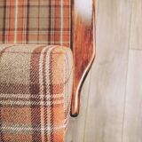 Scandinavian armchair in natural wool, orange, checked, 1965, Z. Baczyk