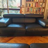 Roche Bobois black leather sofas – 3/4 seats + 2 seats