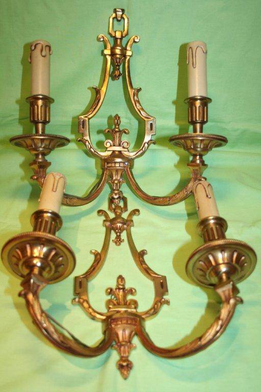 Pair of two-arm bronze sconces Lucien Gau