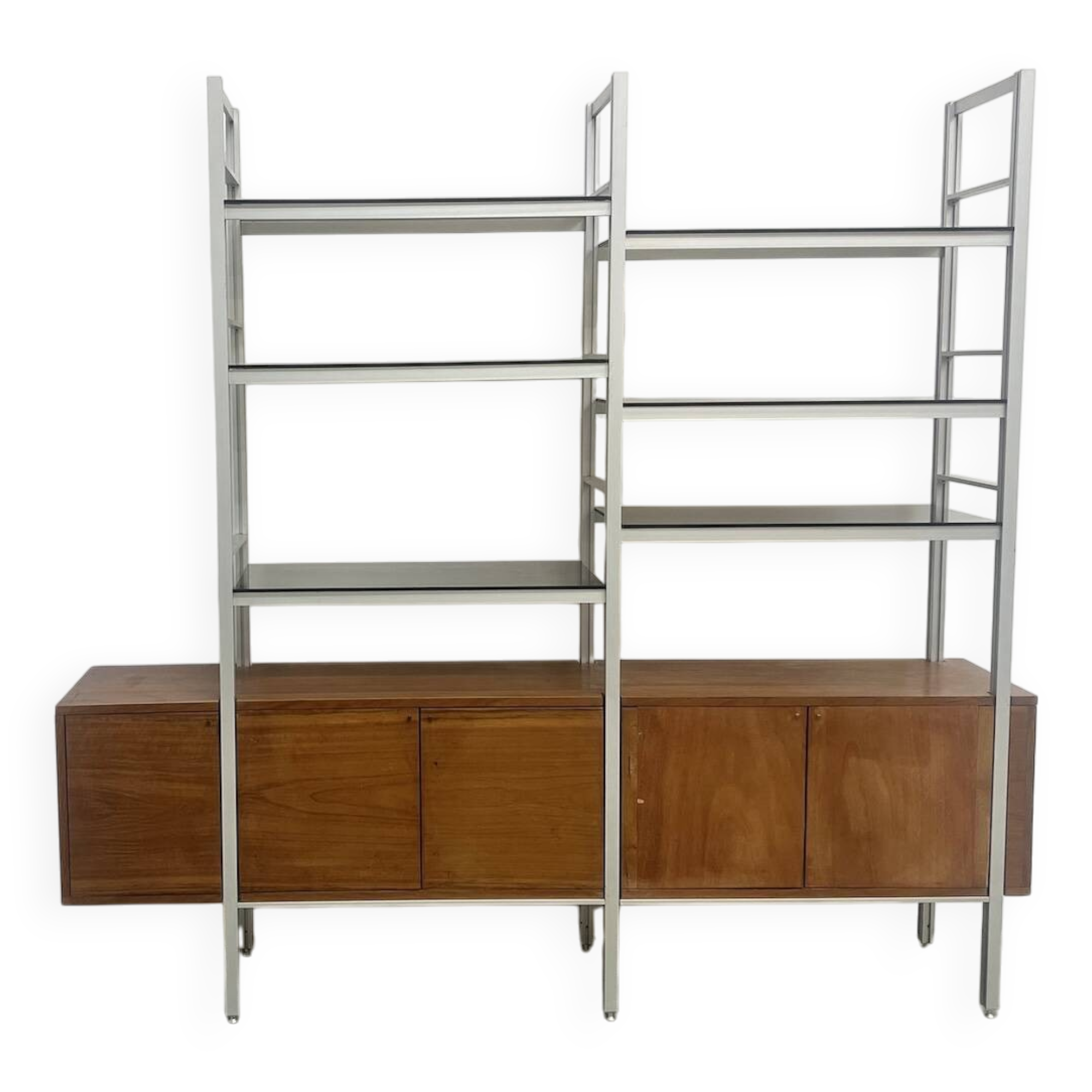 A row of 1980s bookshelves