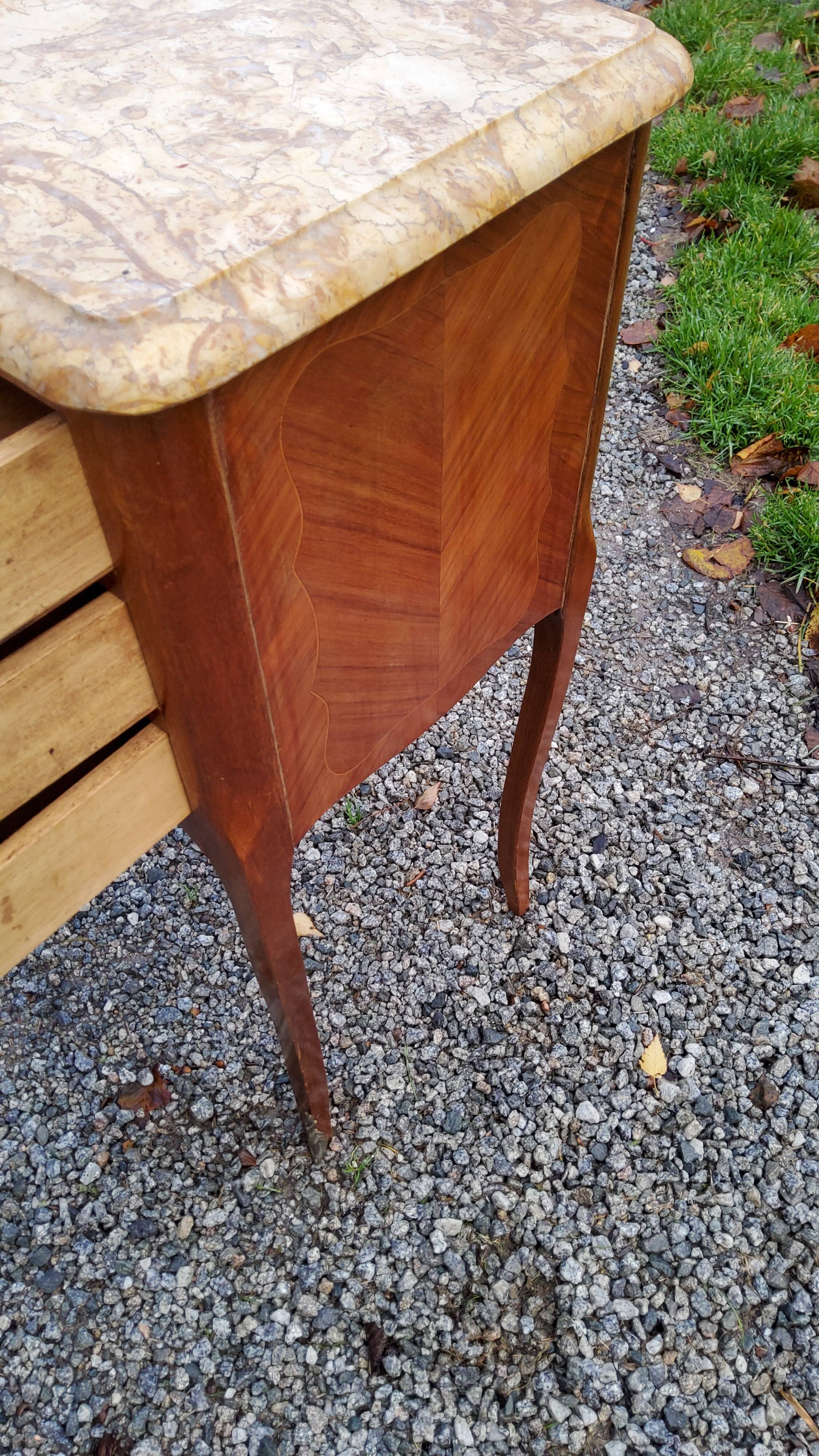 Louis XV style bedside in marquetry and marble top