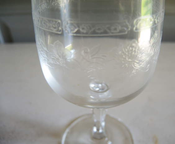 Set of 24 old engraved crystal foot glasses