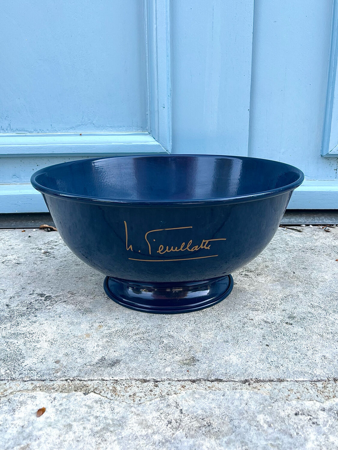 Large Nicolas Feuillatte Blue Champagne Ice Bucket Bowl, Signed