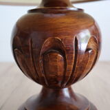 Vintage table lamp in turned wood and fabric lampshade