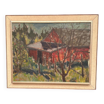 Original Swedish Oil On Panel – “Barn” By Svän Grandin – Signed – Vintage & Framed – 79 × 65 Cm (31.1" × 25.6")