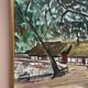 Original Swedish oil on canvas “Secret Huts” by Ake Berg, signed, vintage & framed 41x33cm