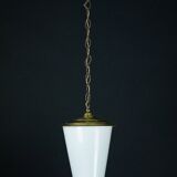 Mid-Century pendant lantern in brass and lattimo Murano glass, Italy, 1950s