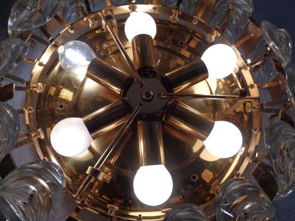 Large gilded brass and crystal glass ceiling lamp by Ernst Palme for Palwa, 1960s