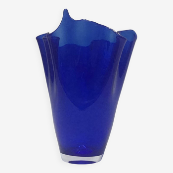 Murano - Vase mouchoir en verre bleu cobalt 25 cm de haut