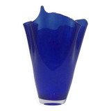 Murano - Vase mouchoir en verre bleu cobalt 25 cm de haut