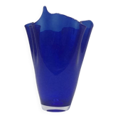 Murano - Vase mouchoir en verre bleu cobalt 25 cm de haut