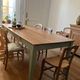 Solid oak farmhouse table "raw" 247x89, "chocolate oak" top