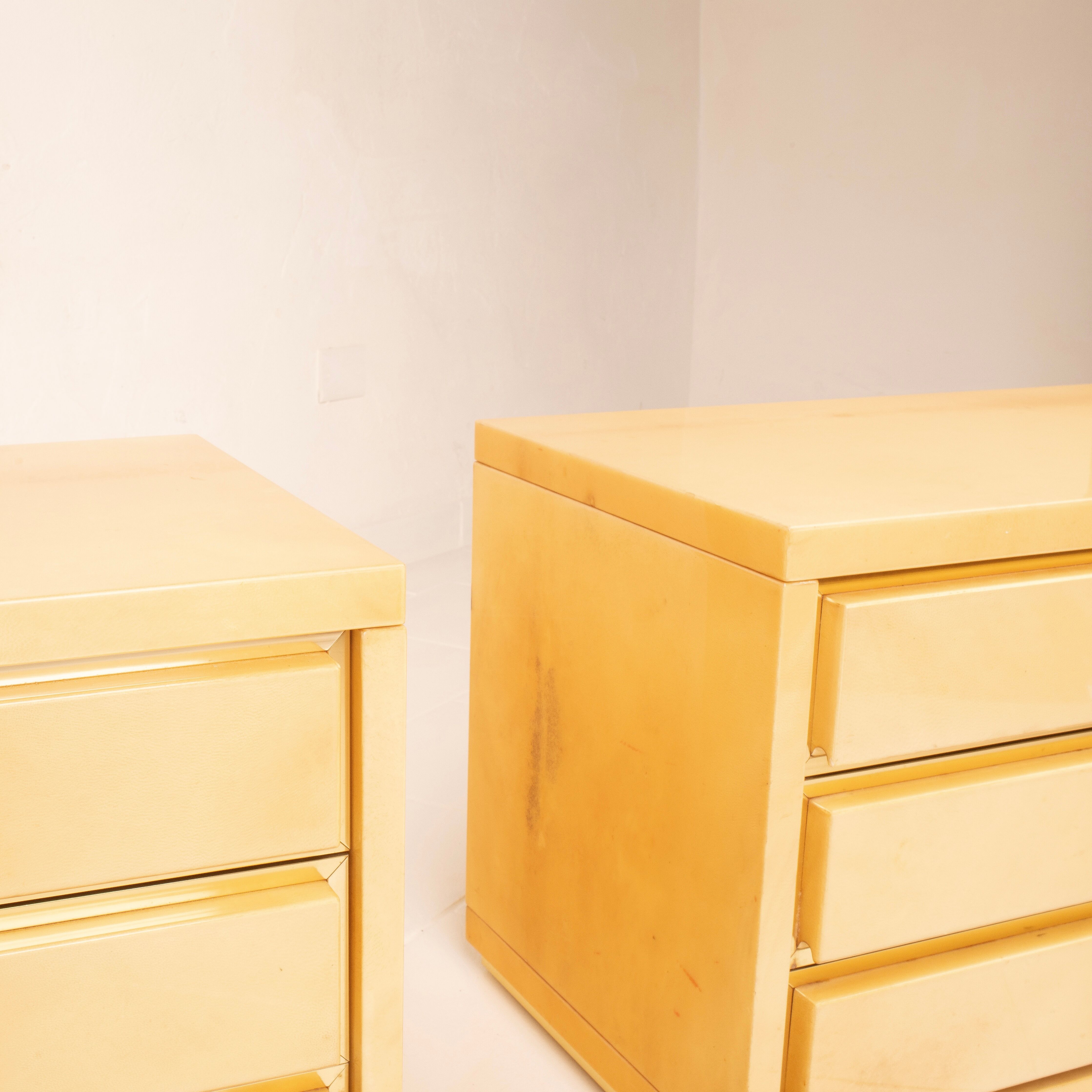 Angelo Mazzola Parchment Nightstands for Salpol In the Manner of Aldo Tura