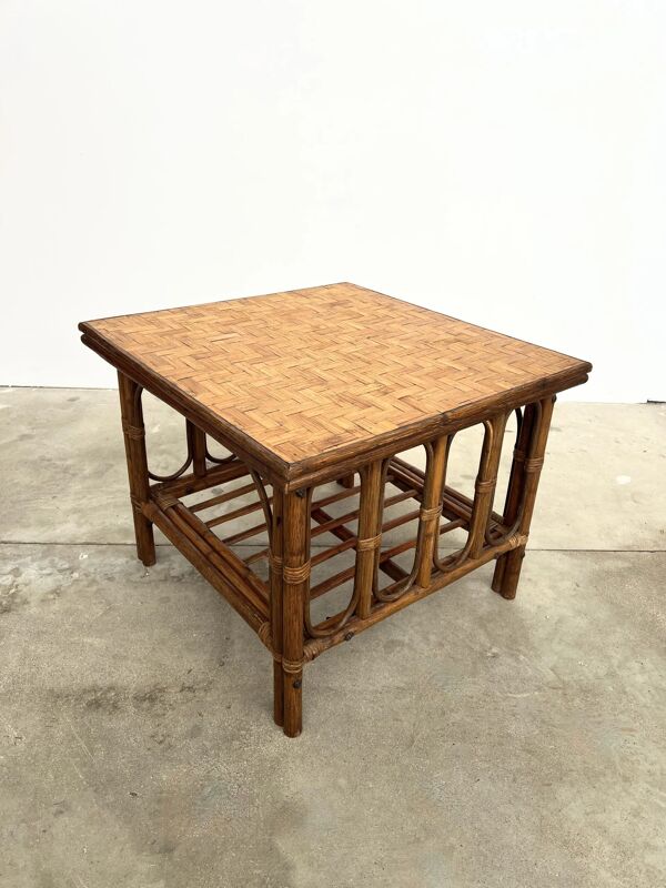 Table Basse Carrée en Rotin & Bambou – Plateau Amovible