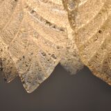 Lustre "Feuilles" 2 niveaux, verre givré,  Murano Mazzega,  italie 1960