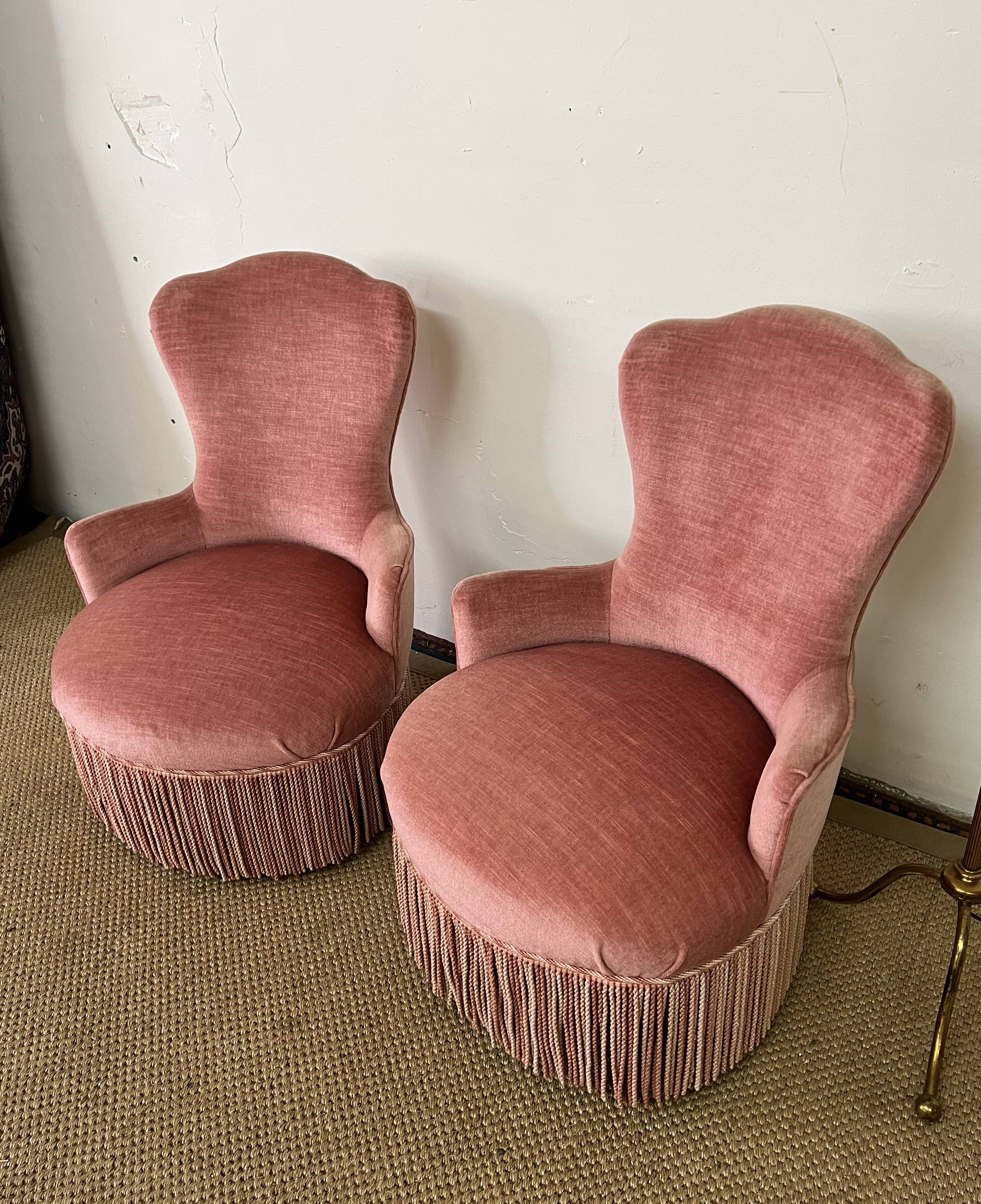 Paire de fauteuils crapaud rose poudré