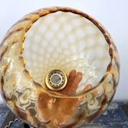 Set of two vintage amber glass pendant lamps electrified to nine