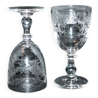 Lot de 2 verres anciens en cristal de Saint-Louis Modèle TALMA 1930 Gravure cristal de roche 899