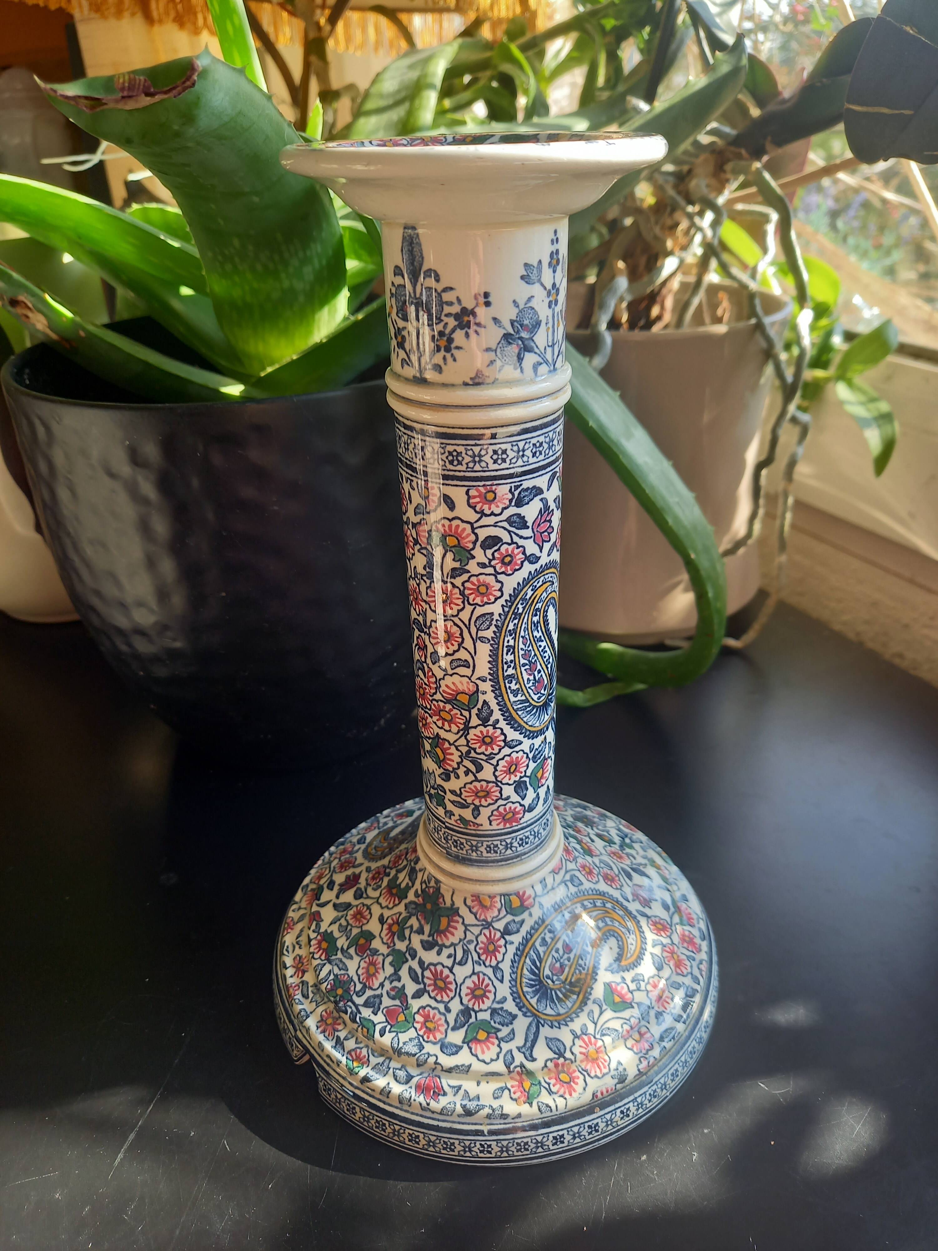 Gien earthenware lamp base, vintage Cachemire model