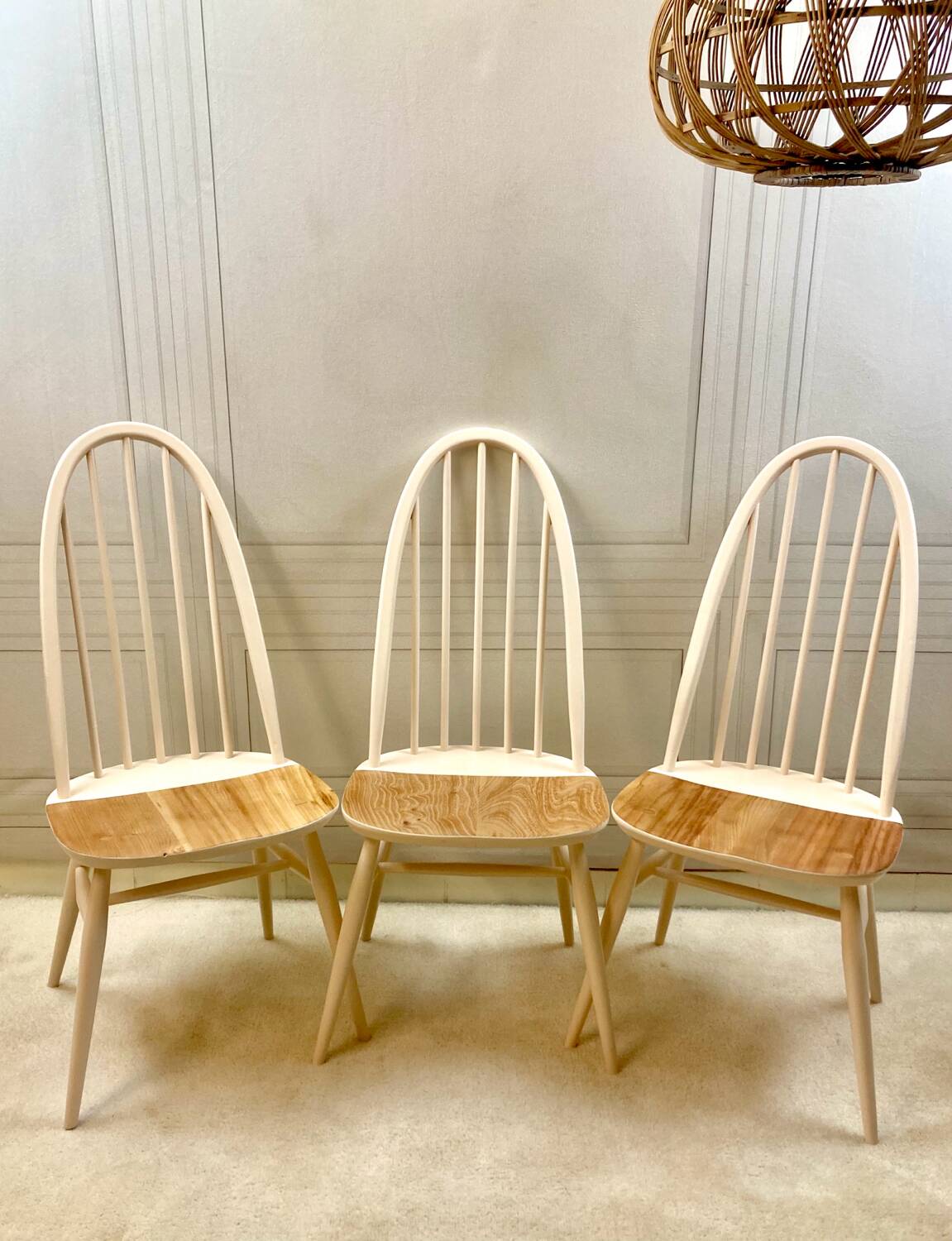 Renovated vintage Ercol Quaker chairs – cream white shade
