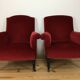 Paire de fauteuils crapaud Napoléon III en velours rouge
