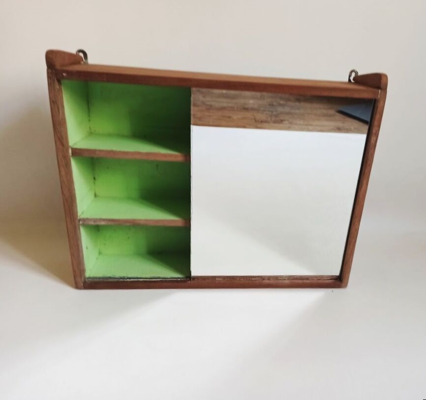 Small Wall Mounted Teak Toilet Cabinet Solid 50s