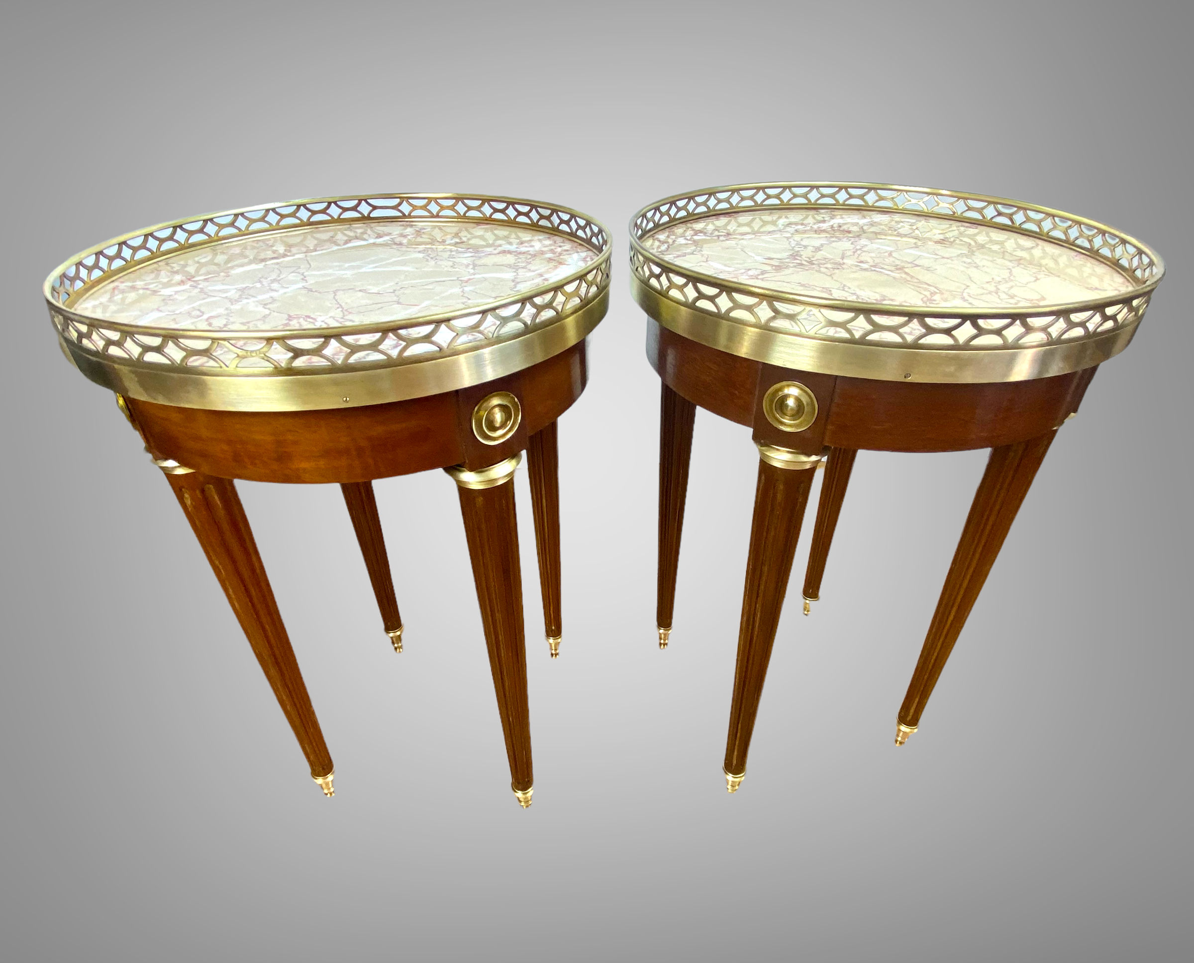 Pair of old pedestals stamped " h.j.l.rossenu " in mahogany over marble