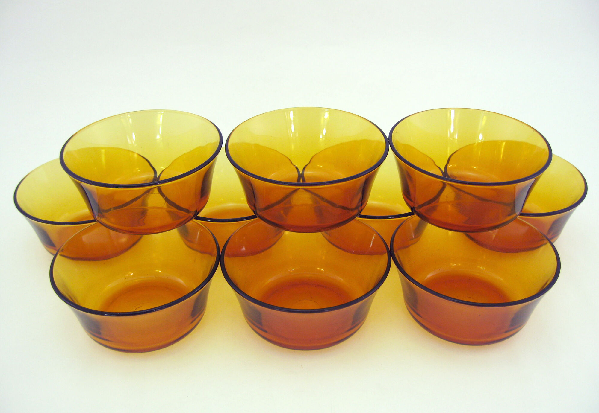 10 amber yellow tempered glass cups - Duralex France - vintage 70s