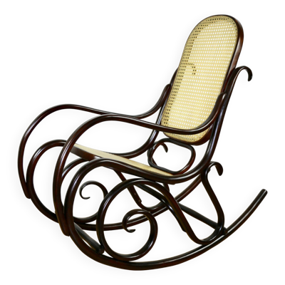 Chaise berçante sur patins, marron d'origine, années 1970 - très bon état