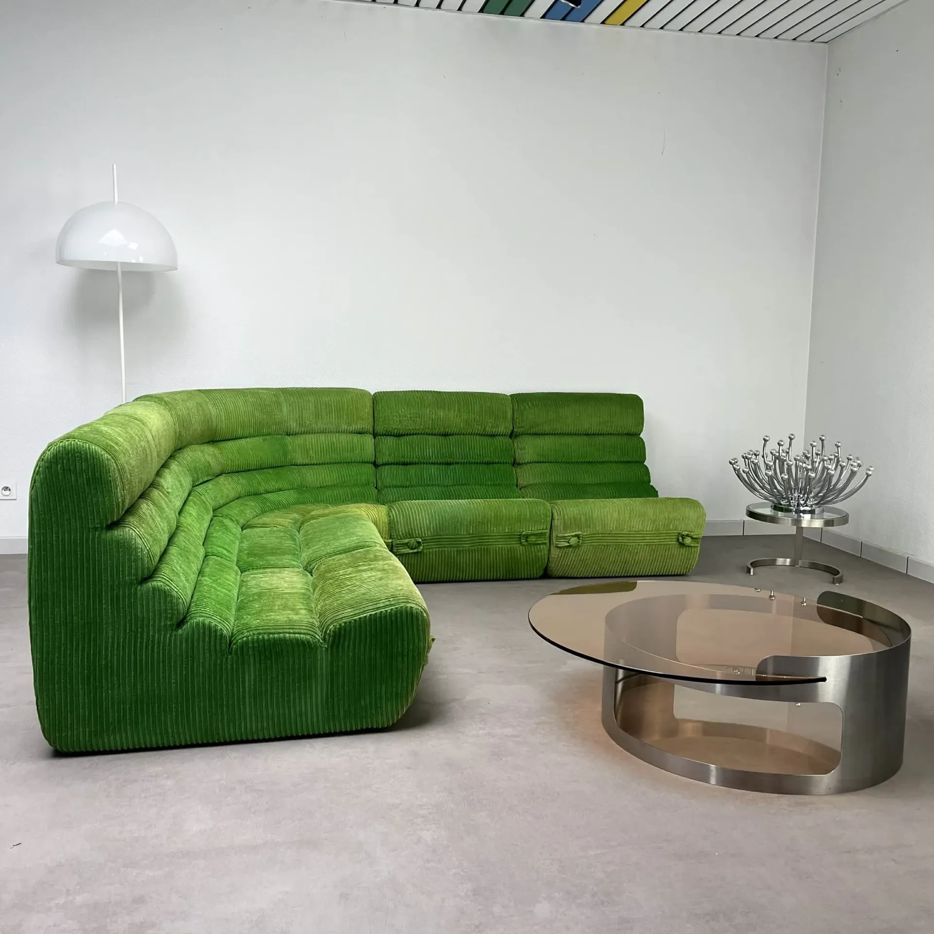 Modular green velvet corner sofa, 1970s