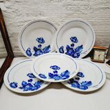 Set of 5 blue flower dinner plates