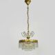 Old chandelier, brass crown ceiling light, 3 floors, 3 lights, glass pendants. 60s
