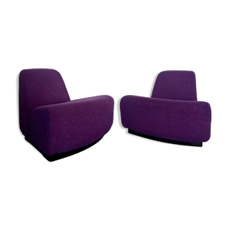 Lot 2 Space Age chair design from the 70s purple fabric vintage armchair