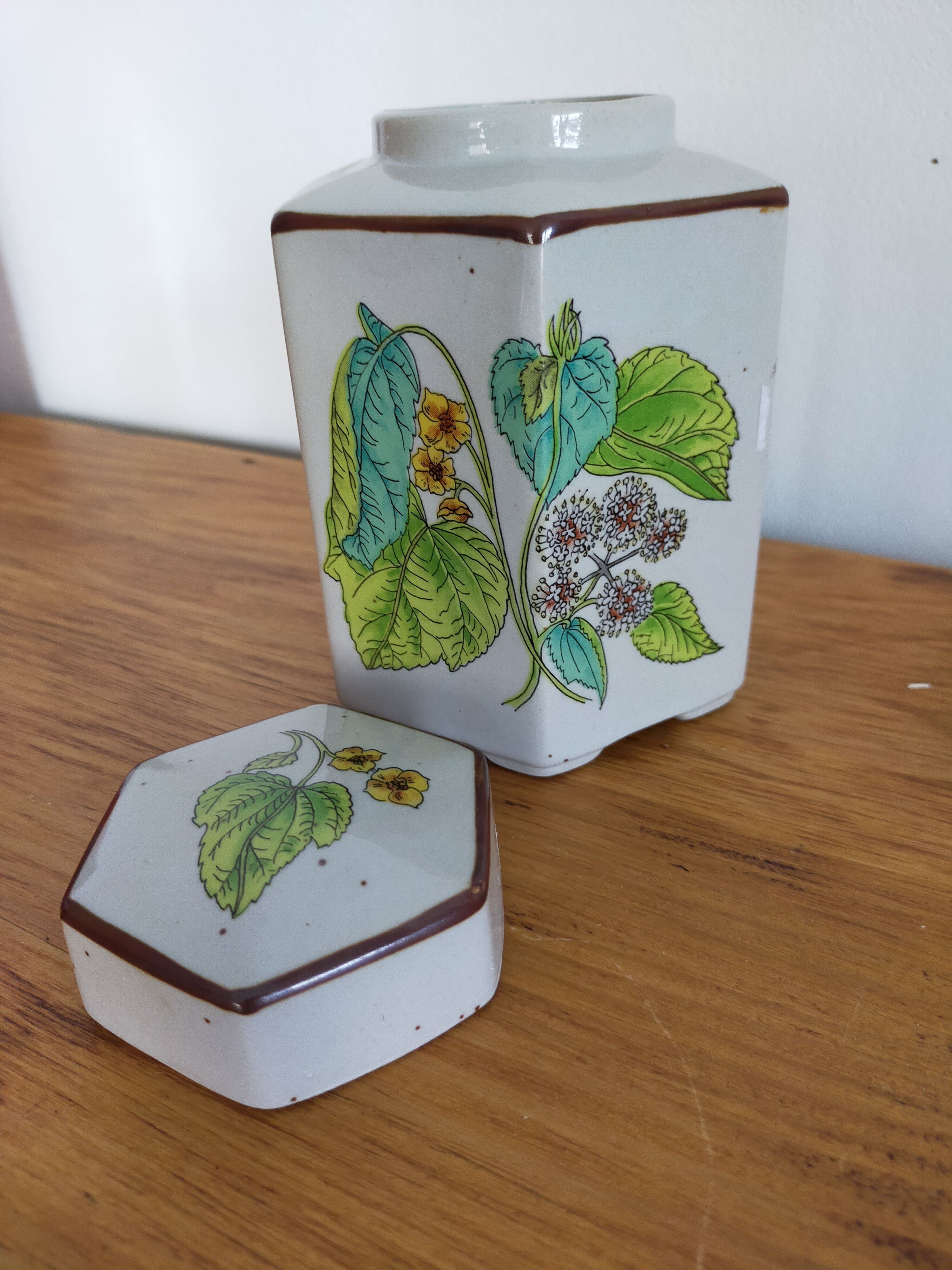 Tea pot herbalism vintage plant motifs