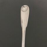 Stew spoon in solid silver 18th century shell model with coat of arms and Farmers General hallmarks