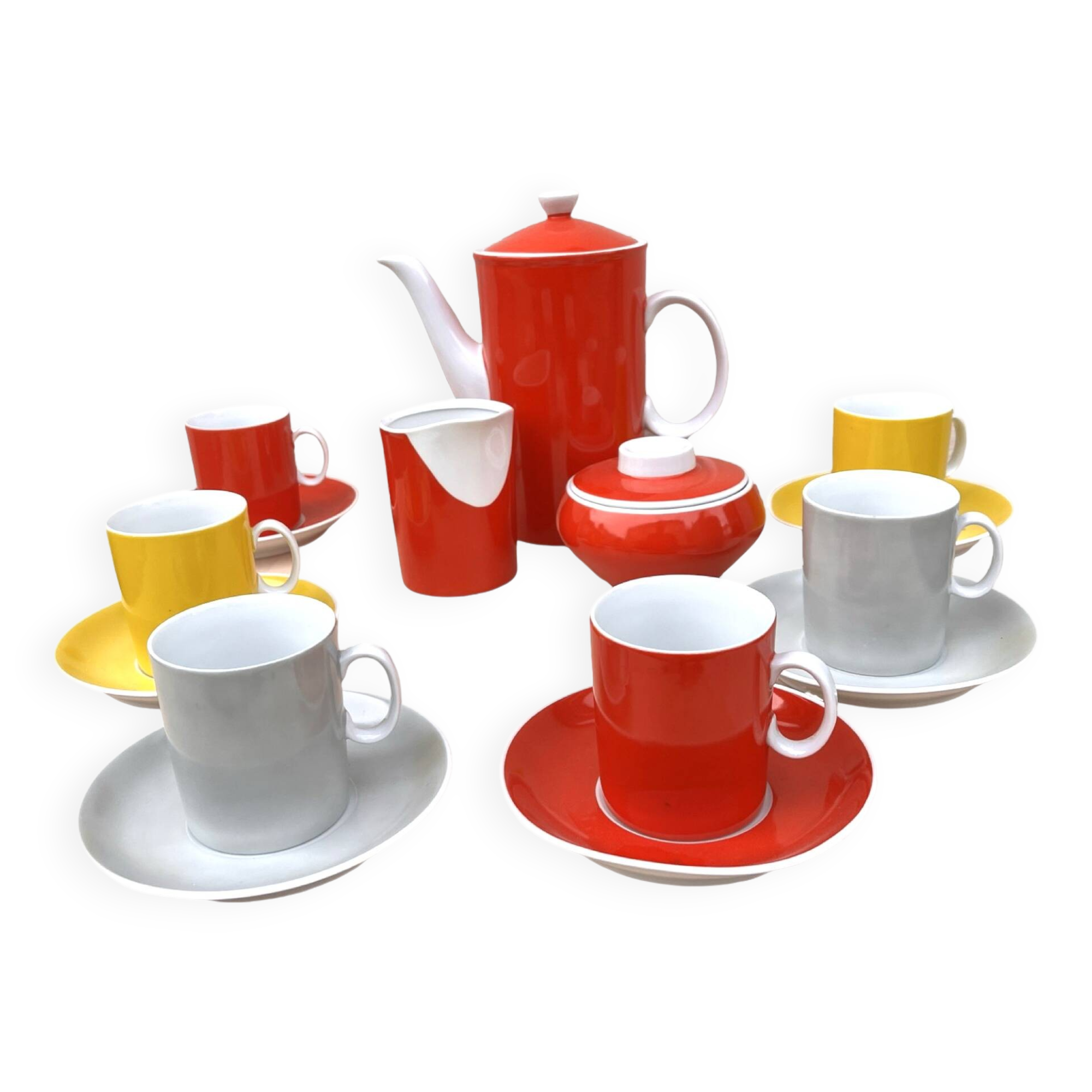 Coffee service for 6 people, milo designed by a. sadulski, karolina table porcelain plant, poland, 1