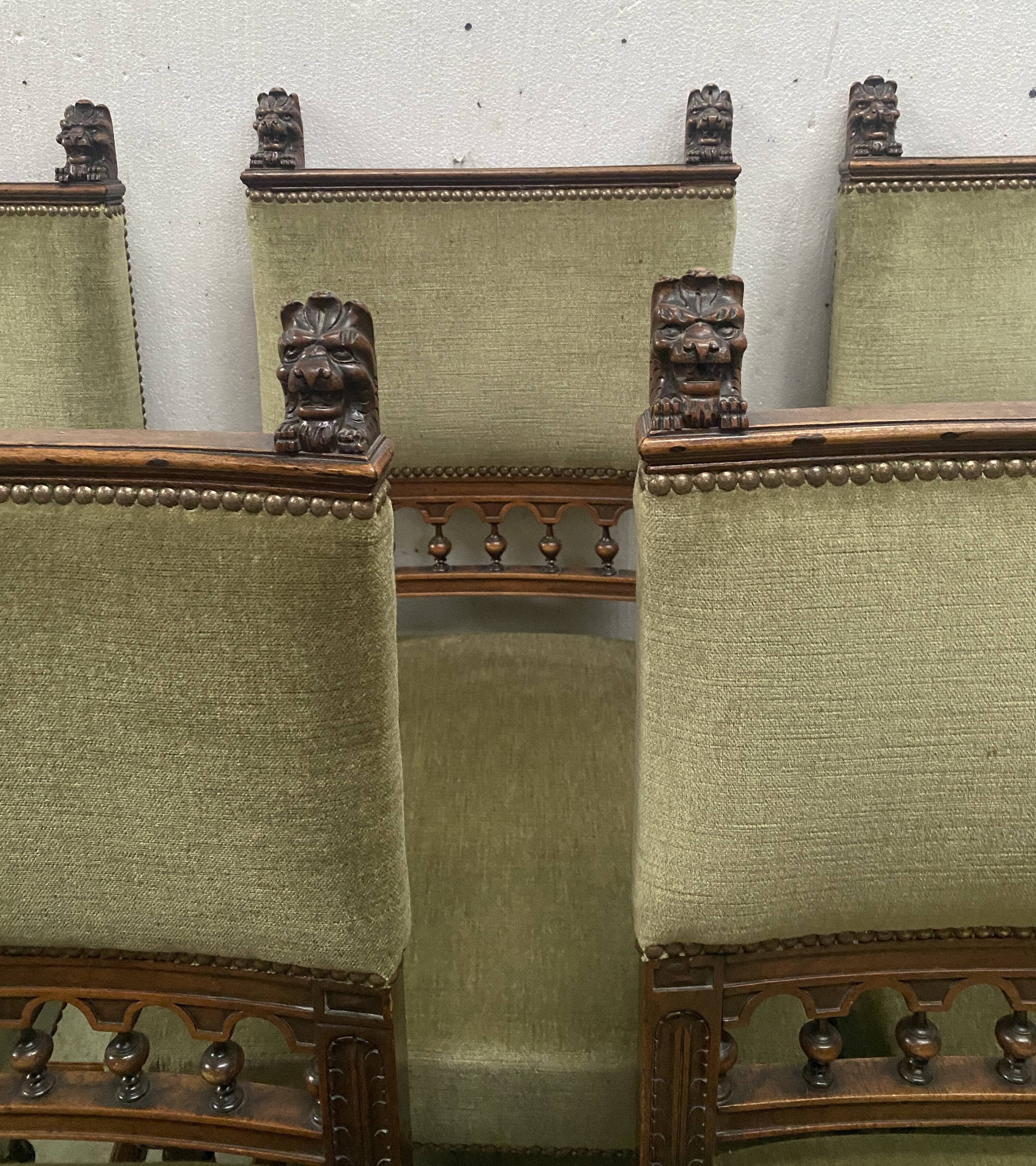 Set of eight Flemish chairs in solid walnut, 20th century