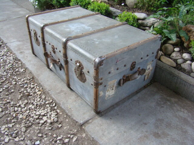 Old wooden travel trunk