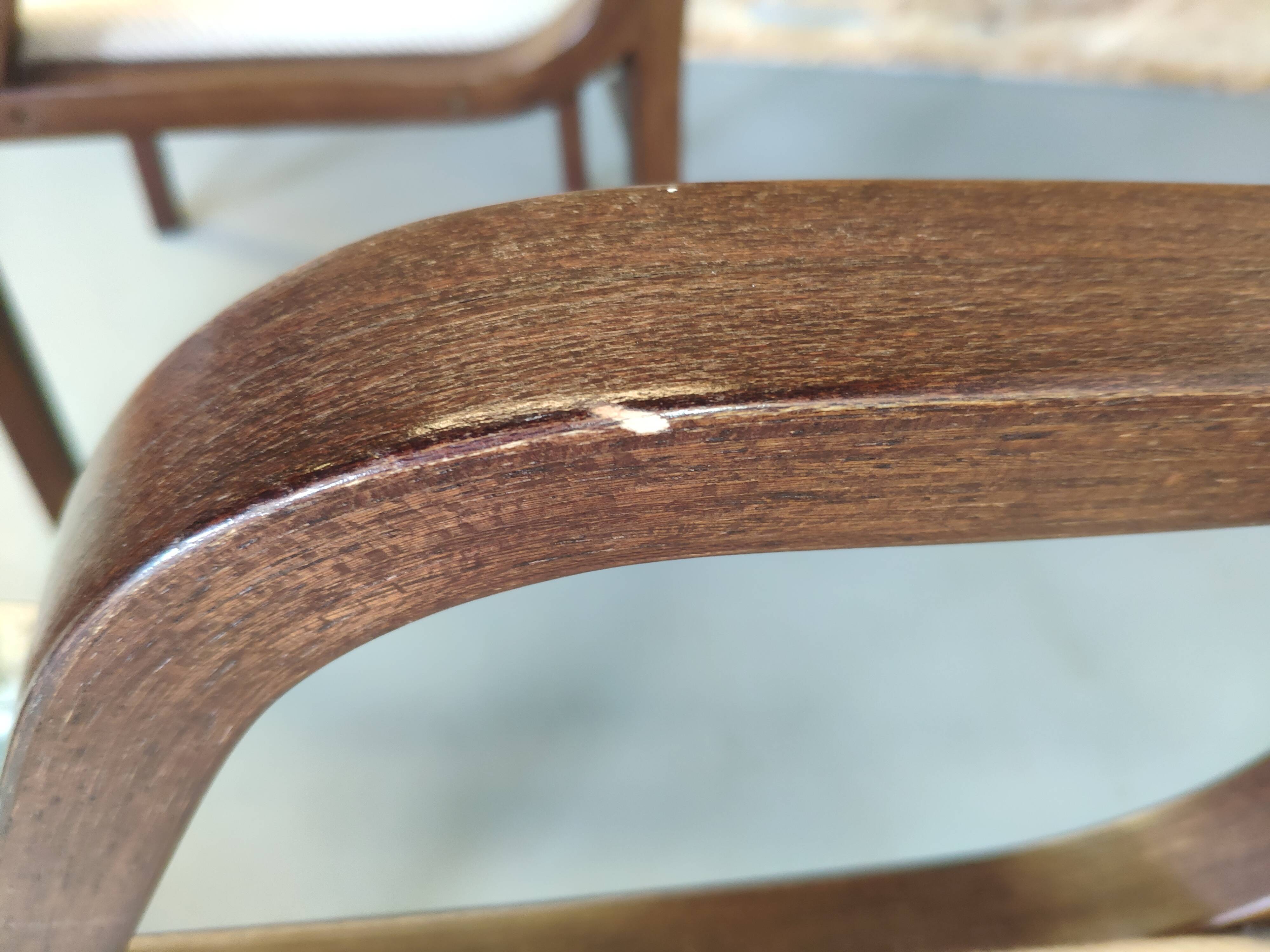 4 wooden and fabric chairs
