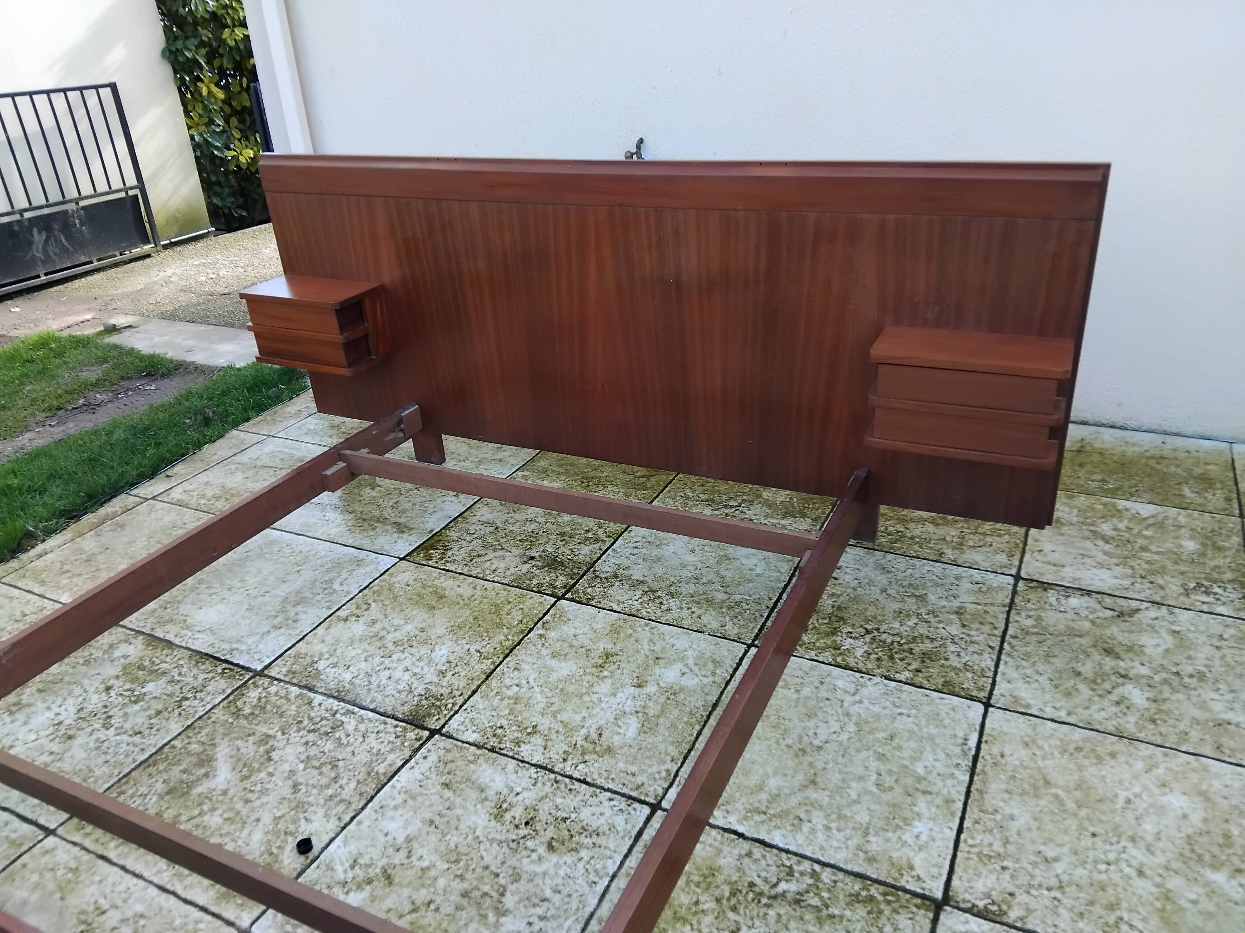 Vintage Scandinavian teak adult bed from the 60s and 70s bedside table.