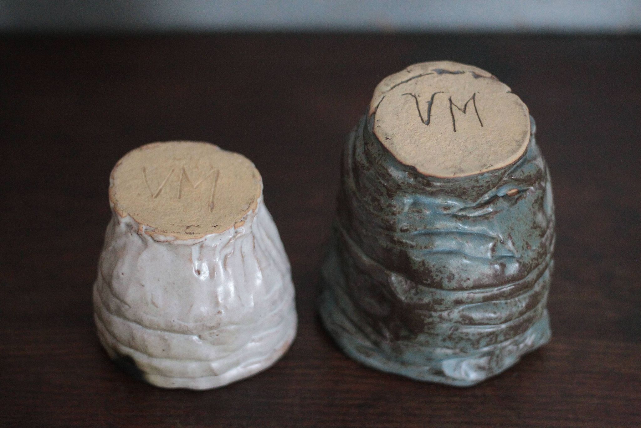 Pair of signed glazed stoneware vases, plant pot, cache-pot.