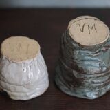 Pair of signed glazed stoneware vases, plant pot, cache-pot.