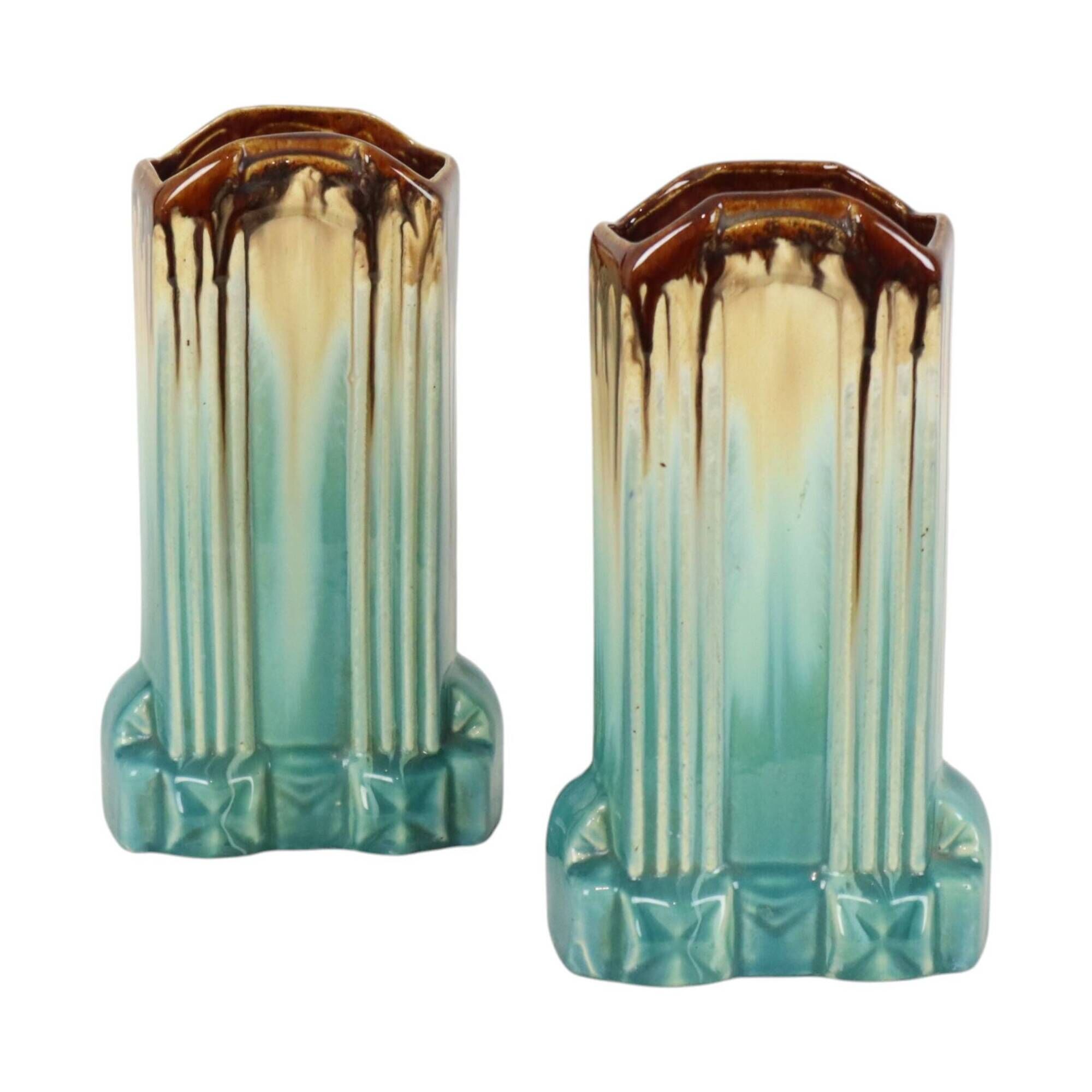 Belgian Art Deco Turquoise Earthenware Vases, Thulin, 22 cm