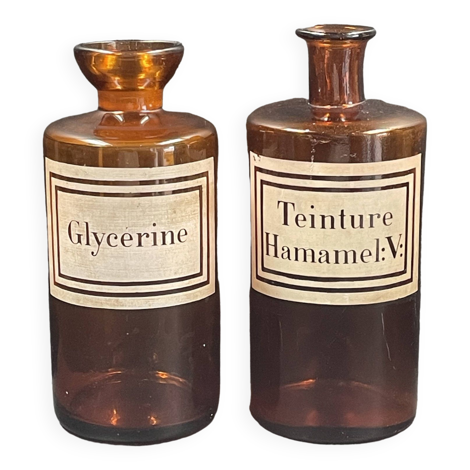 Antique apothecary pots in amber glass, set of 2 - 22 cm