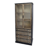 Display cabinet – Vintage sideboard with wooden drawers and glass doors