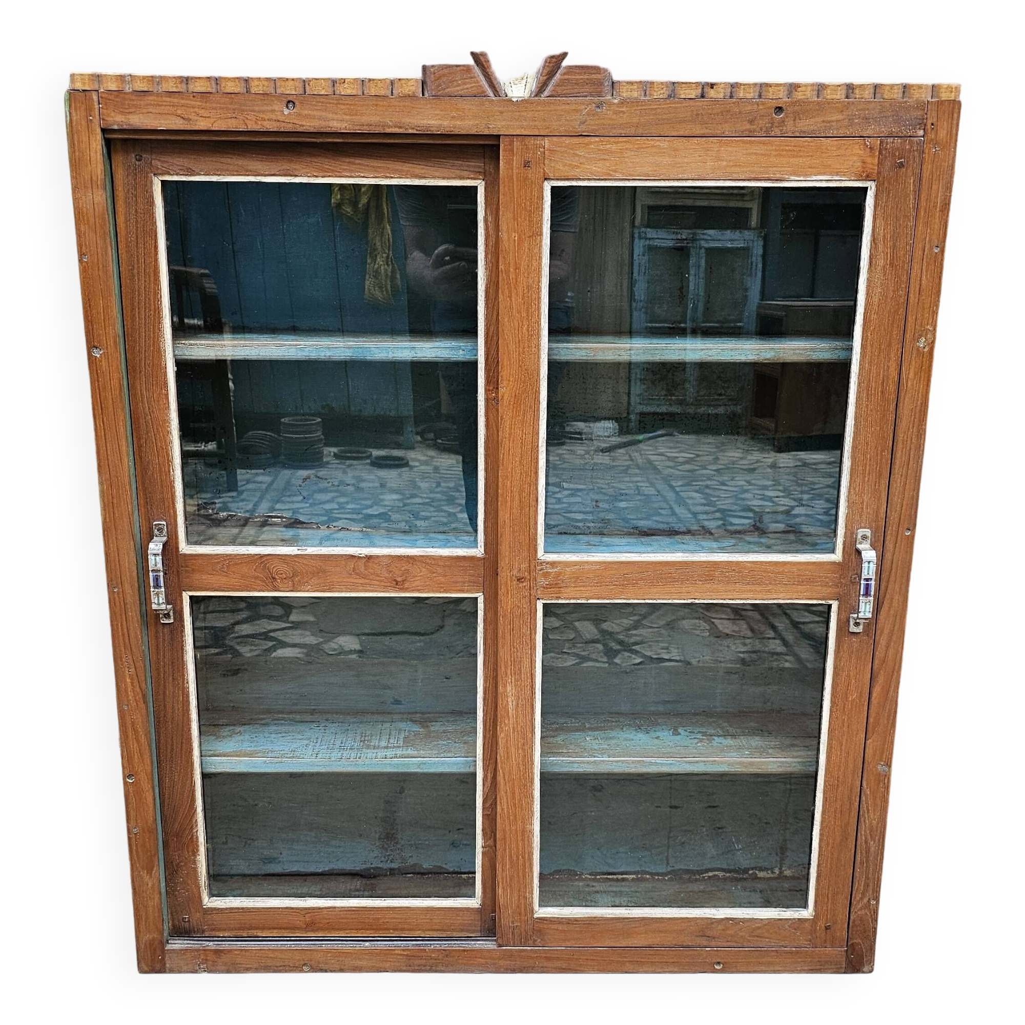Old Art Deco display case in Burmese teak