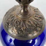 Risler and Carré. Large lamp in blue glass and silver frame, Minerve hallmark