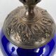 Risler et Carré. Grande lampe en verre bleu et monture argent, poinçon Minerve