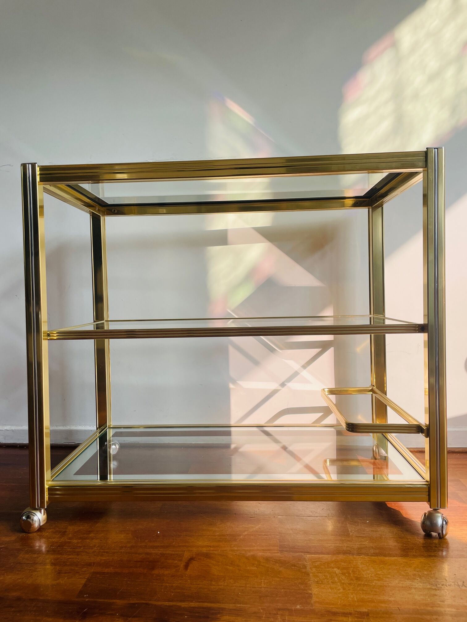 Vintage brass and glass bar cart, 1980